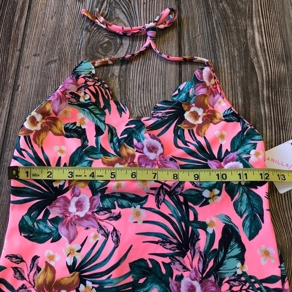 Nwt Vanilla Beach Neon Pink Floral Tankini Large - Picture 2 of 7